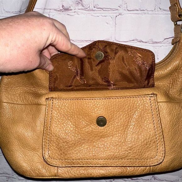 Vintage Fossil Women's Tan Brown Leather Shoulder Bag with Front Flap Pocket - Picture 3 of 14